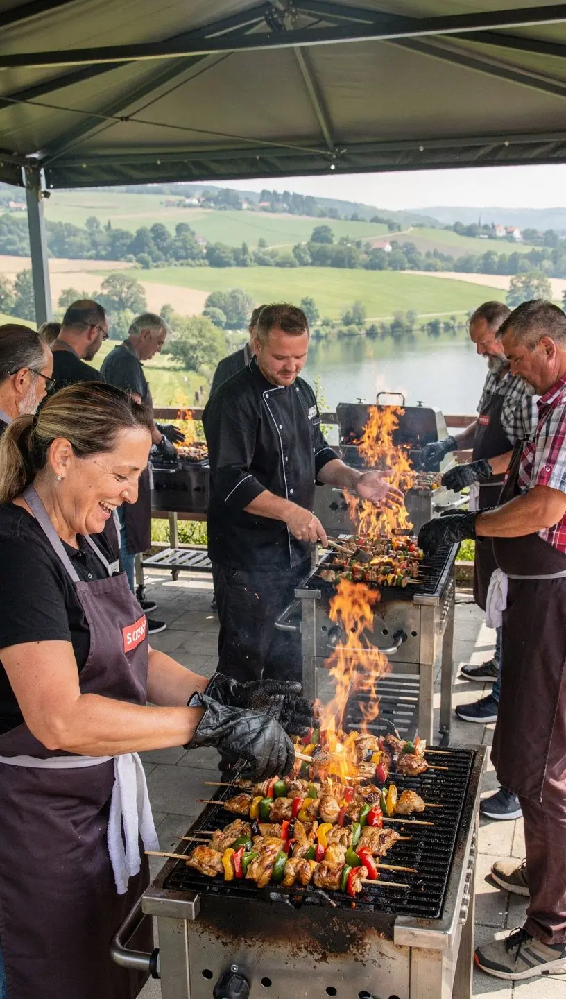 Instruktor ukazuje, jak sprГЎvnД› marinovat maso pЕ™ed grilovГЎnГ­m.