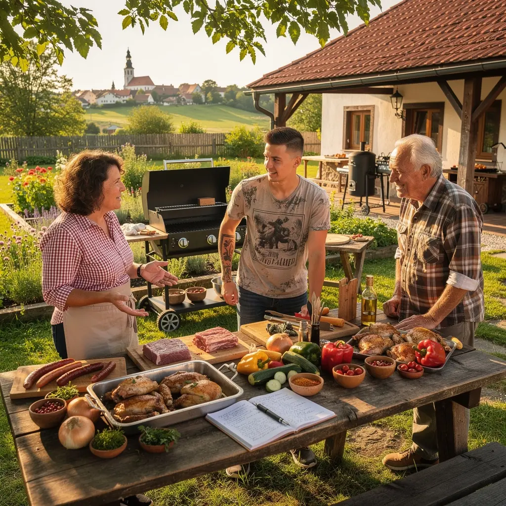 BarevnГ© zeleninovГ© ЕЎpГ­zy pЕ™ipravenГ© na grilu s dЕ™evД›nГЅm uhlГ­m.