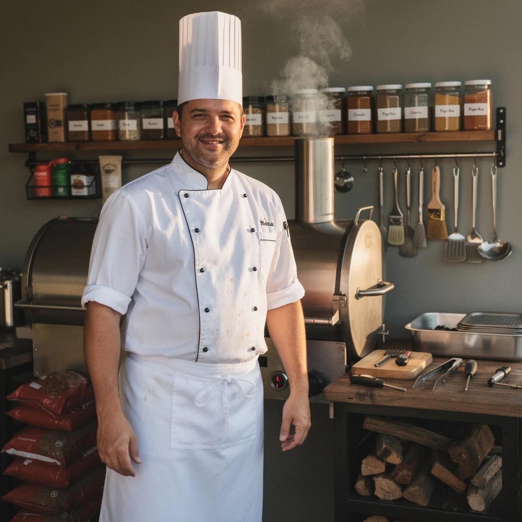 Příprava zeleninových špízů nad plameny grilu.